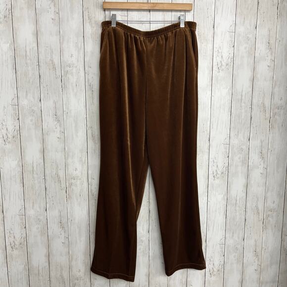 Blair Boutique Mid Rise Wide Leg Brown Velour Soft Cozy Pockets Pants Large - Picture 1 of 9